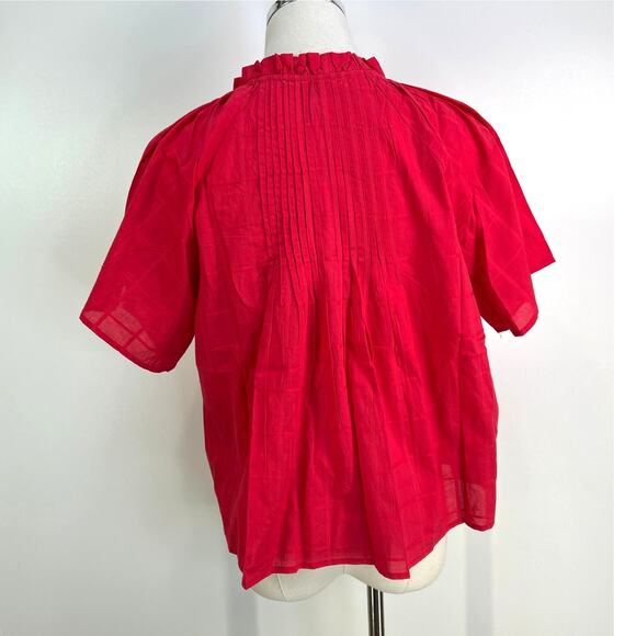 Never A Wallflower Red Peasant Top Red Cotton Windowpane - Picture 6 of 6